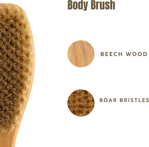 Miniatura 2 de KONEX Juego de cepillos de baño, exfoliante de ducha, juego de cepillos corporales de cepillado en seco, apertura de poros, mango de madera de haya