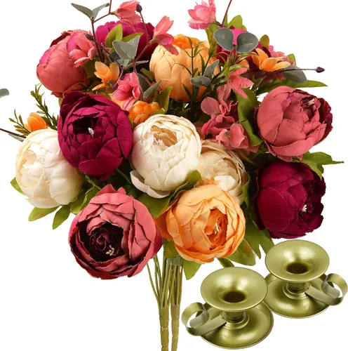 Miniatura 17 de FiveSeasonStuff - Peonías y hortensias artificiales de seda, ideal para decoración de bodas, novias, hogar, decoración de centro de mesa (2 ramos).