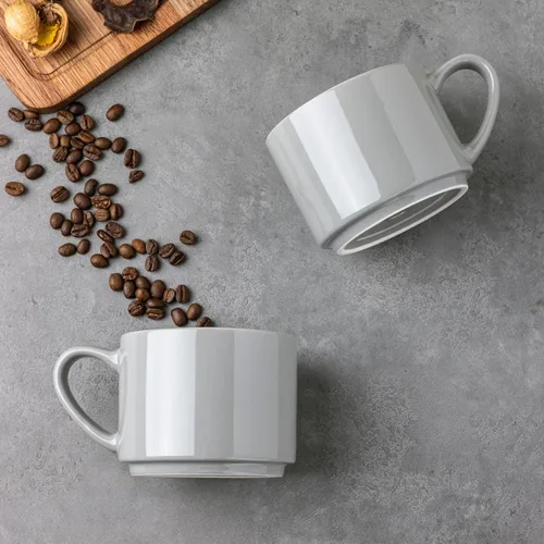 Miniatura 3 de GBHOME Juego de 6 tazas de cerámica apilables de 14 onzas, tazas de café modernas para bebidas calientes, color gris, 14 onzas líquidas, 6