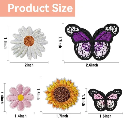 Miniatura 2 de AXEN 42 parches para planchar de mariposas y flores, parches con temática de flores, apliques bordados para ropa, chaquetas, sombreros, mochilas, Un