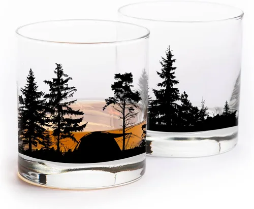 Miniatura 18 de Juego de vasos de whisky Black Lantern Buffalo Landscape de 2 vasos de 11oz con base pesada para bourbon, whisky y cócteles Regalo