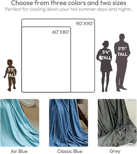 Miniatura 7 de NANPIPER Manta refrescante tamaño Queen para personas que duermen con calor, manta de cama de verano ligera y fría de doble cara, color azul aire