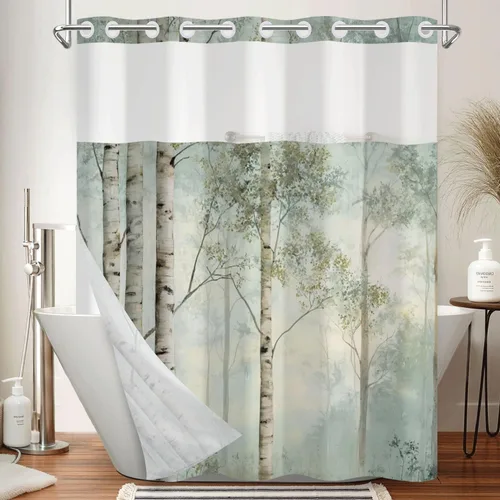 Miniatura 11 de No Hook Geometric Shower Curtain with Snap in Liner - 71″W x 74″L Waterproof Fabric with Mesh Top Window, Modern Abstract Triangle Design Bath