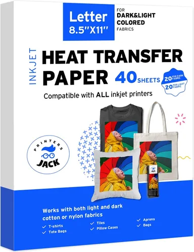 Miniatura 10 de Printers Jack - Papel termotransferible para tela oscura y clara, paquete de 10 hojas para tela oscura + 10 hojas para tela clara, papel