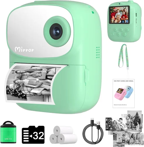 Miniatura 9 de Cámara de Niños con Impresión Instantánea para Niños, Cámara Instantánea con Espejo, Cámara Digital Selfie HD de Doble Lente con 3 Rollos de Papel