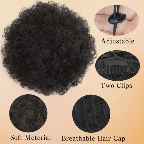 Miniatura 2 de AISI QUEENS Peluca de Cola de Caballo Afro con Cordón Rizada Crespa Rizada Peluca de Cola de Caballo con Clip para Mujeres Negras y Niños Sintética