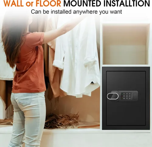 Miniatura 9 de 3.4 CUFT - Caja fuerte grande para el hogar, resistente al agua y al fuego, con llave de repuesto y teclado electrónico, caja fuerte para el suelo