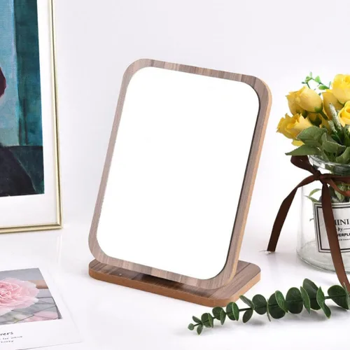 Miniatura 5 de Beaupretty Espejo de maquillaje plegable para escritorio, espejo de maquillaje con soporte de madera, mesa plegable para escritorio, encimera, baño