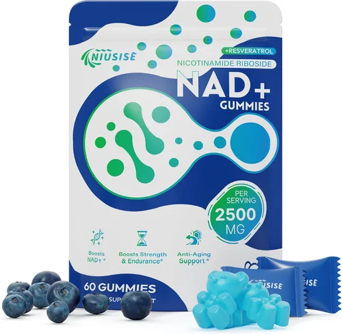 NIUSISE Gomitas NAD sin azúcar, suplemento NAD+ con ribósido liposomal de nicotinamida, resveratrol, quercetina, suplemento NAD para