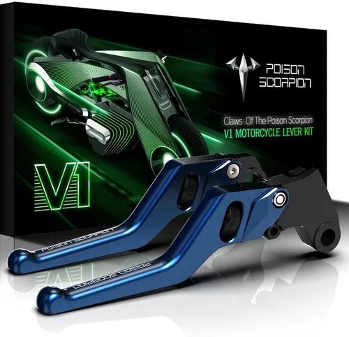 POISON SCORPION Palancas de embrague de freno de motocicleta, rodillo de rueda corta azul ajustable CNC izquierda derecha compatible con YZF R1