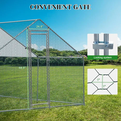 Miniatura 5 de Outvita Gallinero, casa grande de metal para pollos de 10 x 10 pies, jaula de hábitat de aves de corral con cubierta impermeable, corral de pollo