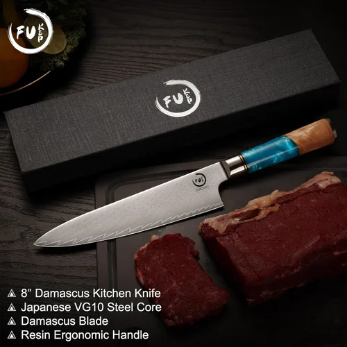 Miniatura 6 de Cuchillo de Chef de 8 Pulgadas, Cuchillo de Chef Damasco Japonés Acero VG10 con Núcleo de 66 Capas Alto Carbono Cuchillo de Chef Profesional Afilado