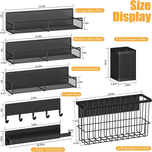 Miniatura 2 de Estante magnético para especias para refrigerador, paquete de 7 estantes magnéticos fuertes 100% de metal, organizador de especias con soporte