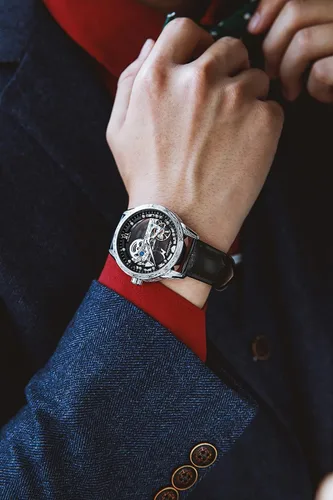Miniatura 4 de Relojes de cuero de esqueleto para hombre, vestido de lujo automático, mecánico, automático, impermeable, luminoso, relojes de pulsera