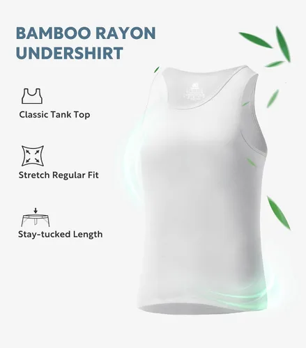 Miniatura 4 de DAVID ARCHY - Camisetas interiores de algodón y rayón de bambú con cuello redondo para hombre, de tirantes, paquete de 3 o 4