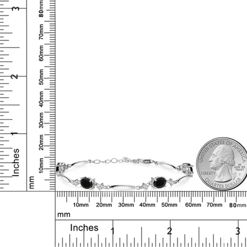 Miniatura 63 de Gem Stone King 925 Sterling Silver Gemstone Birthstone and White Created Sapphire Tennis Bracelet For Women Oval 7X5MM and 2MM 6 Inch + 1 Inch