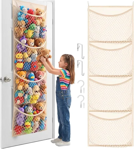 Almacenamiento de animales de peluche sobre la puerta, organizador de juguetes de algodón para almacenamiento de juguetes de peluche, suministros
