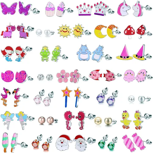 243033 Pairs Hypoallergenic Earrings for Girls Sensitive Ears Studs Set - Cute Earrings for Teen Girls - CZ Stud Earrings for Little Girls - Animal