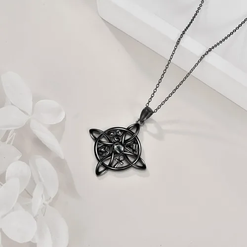 Miniatura 62 de YAFEINI Collar con dije de nudo de bruja de plata de ley, amuleto de bruja de cruz celta, regalo para mujer