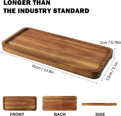 Miniatura 2 de GNIEMCKIN Bandeja de madera para servir, 13.8 x 5.1 pulgadas, juego de 4, bandeja de madera de acacia, perfecta para servir embutidos, postres