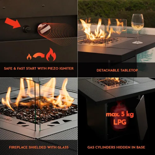 Miniatura 5 de Planika - Mesa cuadrada - Mesa para fogata de gas, calentador de espacio de propano de 35 pulgadas de ancho, mesa de centro para exterior, chimenea