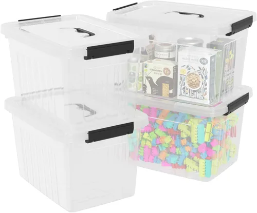 Miniatura 10 de Contenedores de almacenamiento de plástico de 12 cuartos de galón con tapas, caja de almacenamiento de plástico, 6 paquetes