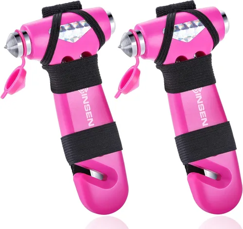 Miniatura 11 de SINSEN Martillo de seguridad para automóvil, rompe ventanas y cortador de cinturón de seguridad para mujeres, kit de emergencia en carretera, rosado