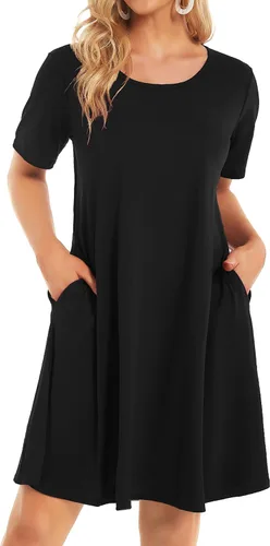Vestidos de verano para mujer, informales, holgados, estilo camiseta, florales, de manga corta, con vuelo y bolsillos, para la playa
