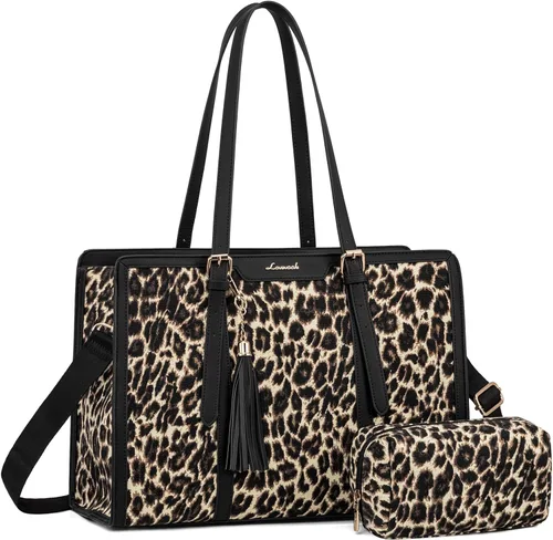 Miniatura 26 de LOVEVOOK Bolsa para laptop para mujer, bolsa de lona ligera de 15.6 pulgadas, bolsa grande para computadora, con bolso de mano, para negocios, Beige