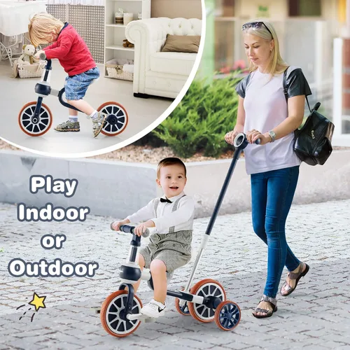 Miniatura 8 de BABY JOY Triciclo 4 en 1 para niños de 2 a 4 años, triciclo de equilibrio para niños con asiento ajustable y mango de empuje, pedales extraíbles