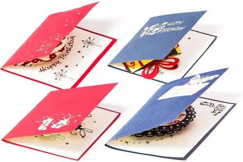 Miniatura 2 de Tarjetas de felicitación 3D Pop Up Happy Birthday Gift para niños. Juego de 4 paquetes surtidos (paquete de 4, surtido)