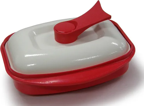 Miniatura 2 de Juego combinado de utensilios de cocina (sartén y sartén para parrilla) para horno de microondas, rojo
