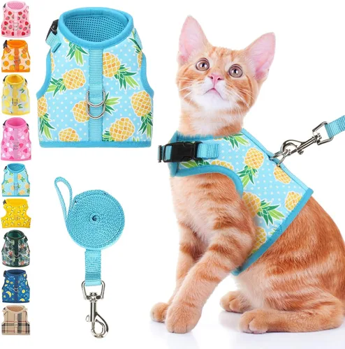 Miniatura 12 de BINGPET Arnés para gatos con correa y collar para caminar, a prueba de escapes, con correa de 59 pulgadas, arnés de chaleco suave ajustable