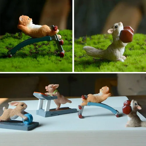 Miniatura 3 de WAYUTO Bonita figura de animal de resina, figura de cerdo de fitness, estatua de jardín, encantador, cerdito, miniatura, juguetes, casa de muñecas