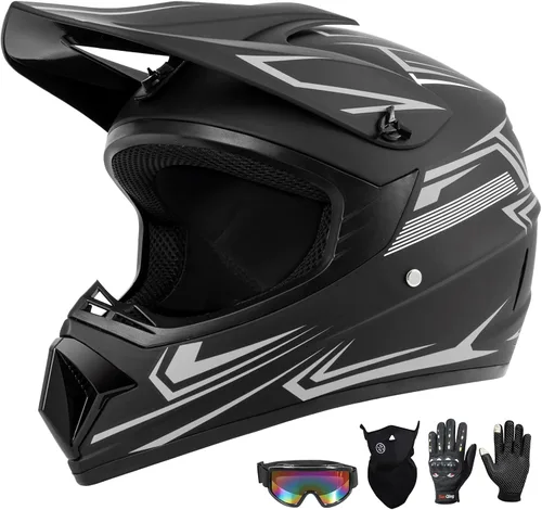 Miniatura 15 de Juego de 4 cascos de motocross para niños y jóvenes (guantes con gafas), casco de motocicleta de cara completa aprobado por DOT, ATV, BMX, bicicleta