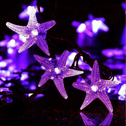 Miniatura 19 de Luces solares de estrella de mar, impermeables, de 15.7 pies, 20 luces LED de noche con estrellas de mar y océano, mar, mundo, luces de noche