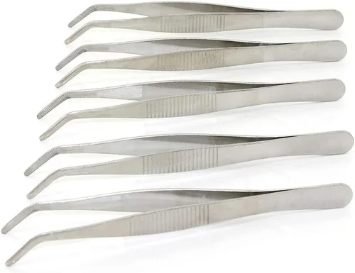 Miniatura 10 de Auniwaig Pinzas de acero inoxidable de 4.92 pulgadas de longitud con punta dentada curvada para reparación de manualidades, herramientas