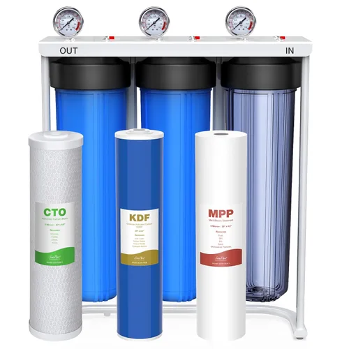 SimPure Sistema de filtro de agua para toda la casa, prefiltración de agua transparente para el hogar de 3 etapas con sedimentos de carbono y