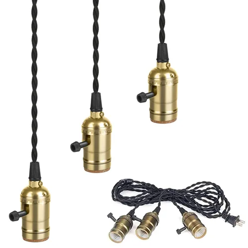 Miniatura 12 de Kit de lámpara colgante enchufable vintage con 1 a 4 enchufes colgantes E26/E27, lámpara colgante industrial con interruptores giratorios Bronce