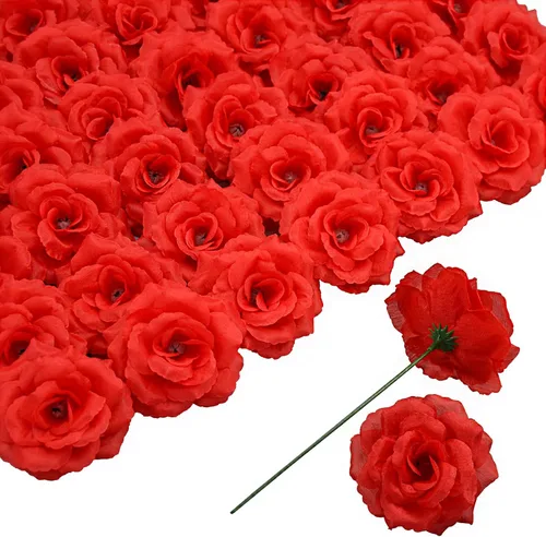 Miniatura 19 de Flores artificiales de rosas, 50 unidades de rosas plateadas a granel con tallo, cabeza de flor falsa de rosa de seda de 3 pulgadas para bodas, Plata