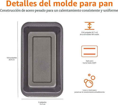 Miniatura 5 de Amazon Basics Molde rectangular antiadherente para hornear pastel de carne con distribución uniforme del calor, 9.5 x 5 pulgadas, gris, juego de 2