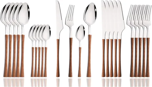 Miniatura 11 de JASHII Juego de cubiertos de acero inoxidable con textura de mármol, 24 piezas, tenedor de cuchillo, cuchara de té, cubiertos plateados para 6