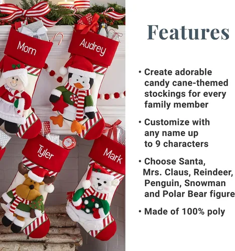 Miniatura 5 de Let's Make Memories - Medias navideñas personalizadas para la familia - Bordadas - De felpa 3D - Decoración navideña - 8"x18" - Familia bastón