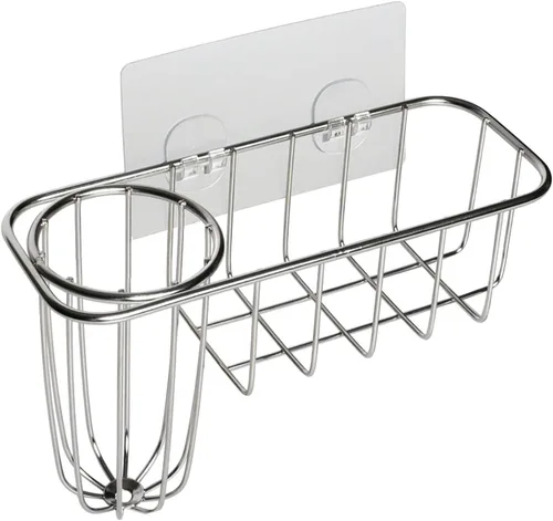 Miniatura 8 de HULISEN Soporte de esponja 3 en 1 para fregadero de cocina con soporte para cepillo de platos, organizador de acero inoxidable para jabón, fregador