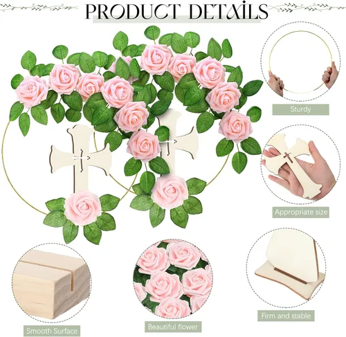 Miniatura 3 de LEIFIDE 40 piezas de decoración de primera comunión para bautismo, centros de mesa, decoración de la primera comunión con 8 anillos de aro florales