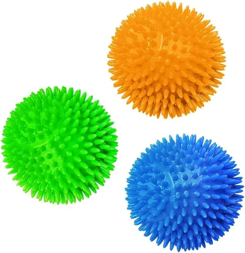Meric CoCoo - Paquete de 3 juguetes chirriantes para perros y hurones, 2.3 pulgadas, masajes de dientes y encías, bolas de goma para gatos con punta