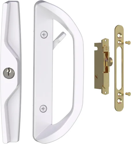 Juego de cerraduras de puerta corrediza de vidrio con cilindro de llave y cerradura de mortaja, diseño reversible que se adapta a puertas de 1-3/8 a