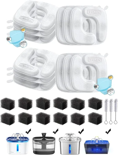 Miniatura 13 de Veken Filtro de fuente de agua para gatos, paquete de 4 filtros clásicos de repuesto y 4 esponjas de repuesto para dispensador automático de agua
