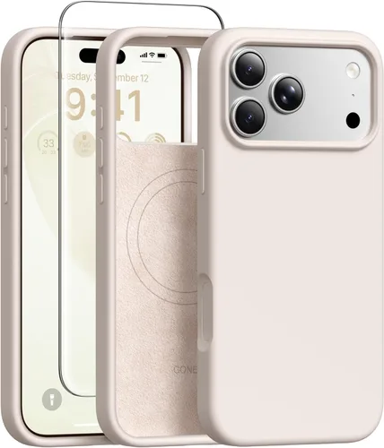 Miniatura 20 de GONEZ Funda de silicona para iPhone 14 Pro Max, compatible con MagSafe, con protector de pantalla + protector de lente de cámara, silicona líquida a