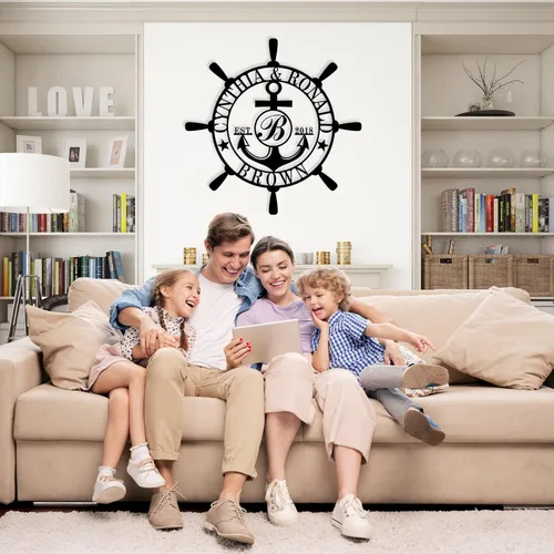 Miniatura 2 de Letrero personalizado con nombre de familia, decoración de pared náutica, letreros de metal personalizados con apellido, arte de pared de metal